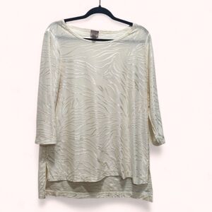 EASYWEAR by Chico's Cream Animal Zebra Stripe Tunic Sz M Casual Pullover Travel